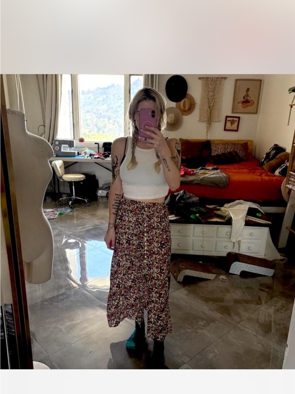 Vintage Floral Button-Front Maxi Skirt